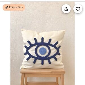 Evil Eye Hand Hooked Pillow Cover
